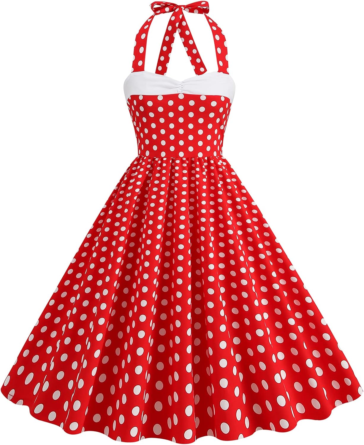 IDOPIP 1950s Dresses for Women Vintage Cocktail Party Swing Dress Summer Retro Halter Wedding Casual Party A-line Midi Dress
