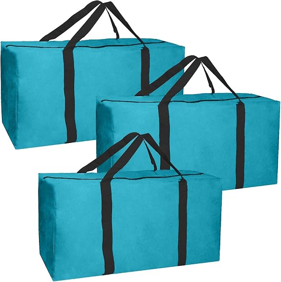 3 Pack Extra Large Heavy Duty Storage Bags Moving Bag Totes Storage Bin Space Saver Travel Duffel Bags - Made of Tough 600D Oxford (Teal-Black 3 Pack)