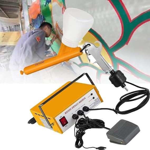 Powder Coating Gun, Electrostatic Powder Coating Machine Paint Gun,5 Stage Powder Coating System Kits with w/Foot Switch Spraying Gun(Yellow)