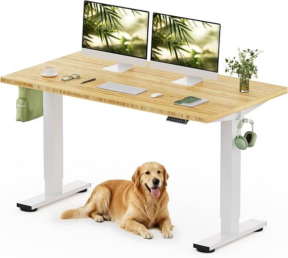 FLEXISPOT 55" x 28" Solid Bamboo Standing Desk, White Frame
