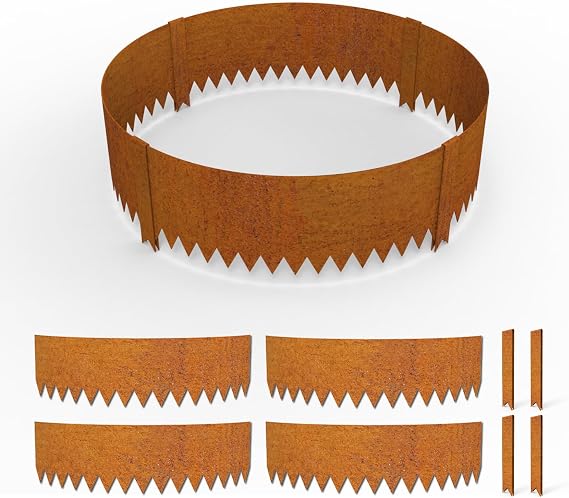 Cor-Ten Steel Landscape Edging with Rust Patina Finish, Pre-Rusted Cor-Ten Circular Tree Ring Edging Kit, 2.5 FT Diameter, 8 in Tall- Round Design - No Manual Bending Required