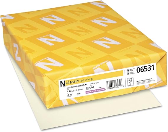 Neenah Paper Classic Laid Stationery, 24 lb Bond Weight, 8.5 x 11, Classic Natural White, 500/Ream