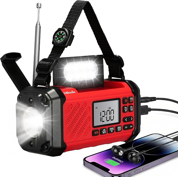 NOAA Emergency Weather Radio,10000mWh Portable Power Bank,Hand Crank Radio with LED Flashlight,AM/FM,USB/Solar/Hand Crank Charging,SOS Alarm for Indoor/Outdoor Emergency