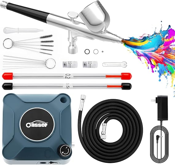 Oasser Airbrush Kit with Compressor, Dual Action 10.5L/min Airbrush Set