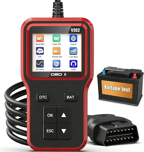 OBD2 Scanner and Battery Tester, Vehicle Code Reader for Check Engine Light
