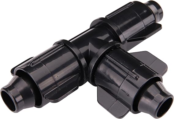 Raindrip S5500UB, Smart Loc Universal Tee for Tubing, Drip Irrigation Fitting for 1/2-Inch, 5/8-Inch, 0.710-Inch Supply Tubing and Dripline, Black/Blue