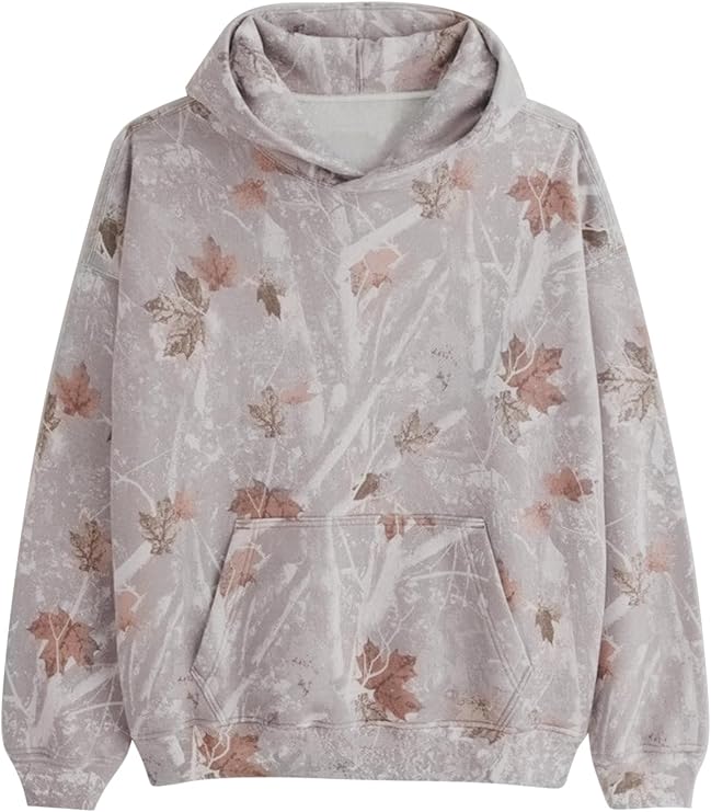 Ogfao Womens Camo Maple Leaf Hoodie Oversized Lightweight Printed Fleece Hooded Sweatshirt with Pocket