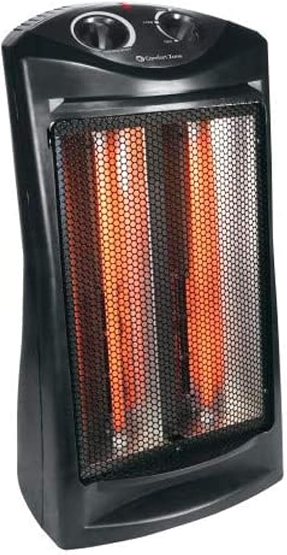 Comfort Zone Indoor Tower Space Heater, Adjustable Thermostat, Radiant Heat, Electric, Infrared Quartz, 2 Heat Settings, Overheat Protection, Ideal for Home, Bedroom, Office, 1,500W, CZQTV007BK
