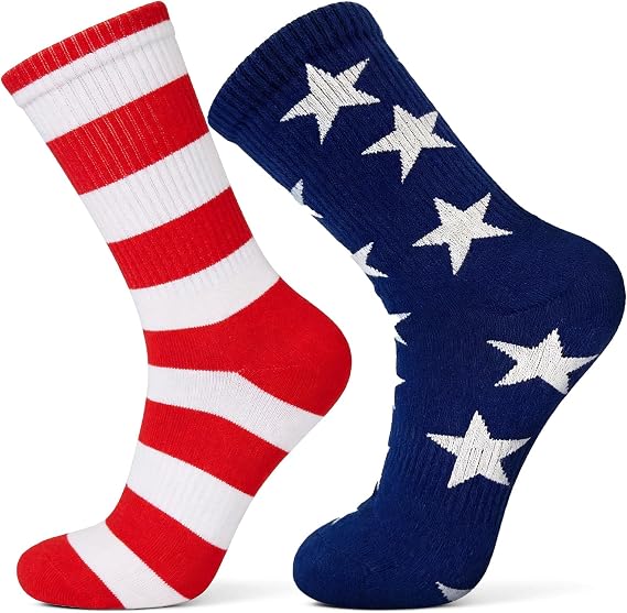 American USA Flag Socks for Men Women, Patriotic Red White & Blue Stars and Stripes Crew Socks, Fun Accessories for Outfits, Birthday Team Gifts for Adults, Vietnam Veterans, Friends