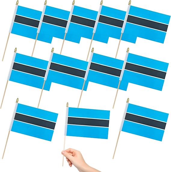 12 Pack Botswana Miniature Small Wooden Stick Flags Botswana Mini Handheld Flag Patio Lawn & Garden Outdoor Decorations,8x5 Inch