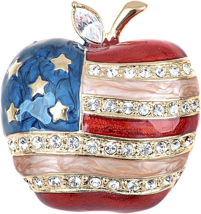 Alilang Silver Tone Crystal Rhinestone 4th of July American USA Flag Patriotic Pin Brooch