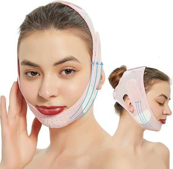 Beauty Face Contouring Sleeping Mask Chin, Reusable V Line Lifting Mask,V Line Facial Masks, Face Strap Mask Chin Up Masks Faces,Facial Lift Visor (Pink)