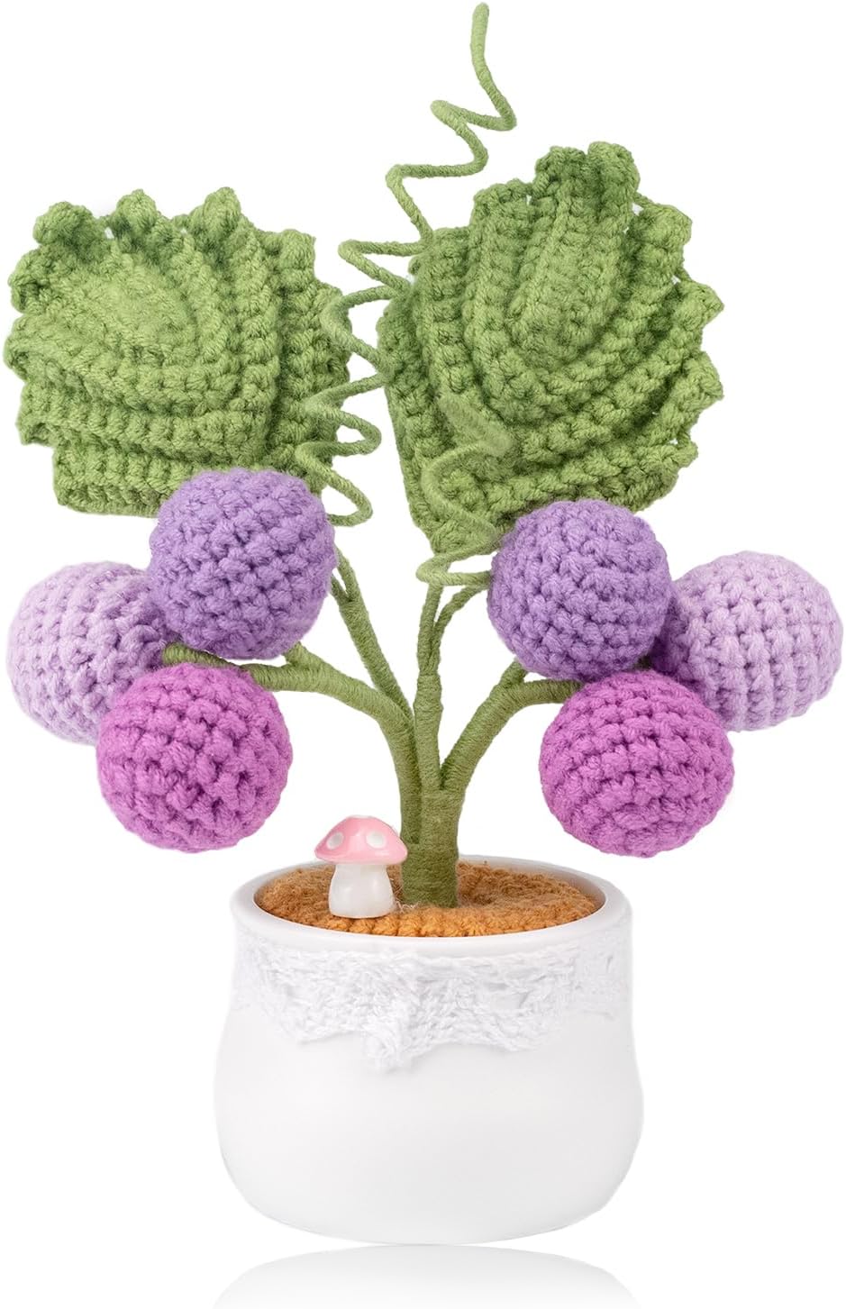 Crochet Potted Plants,Purple Decor Knitting Crochet Flowers Potted Plants,Cute Handmade Crochet Grape Tree Potted Plant for Home, Wedding, and Birthday Gifts Purple