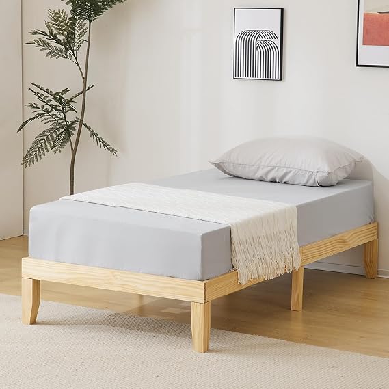12" Classic Low Profile Solid Wood Platform Bed, Floor Bed Frame Japanese Style Design 8.5" Under Bed Storage,Without Headboard Easy Assembly No Box Springs Required (Natural, Twin)
