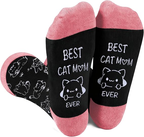 Cat Mom Gifts, Best Cat Mom Socks Mother Mommy Gifts for Women Cats Lovers Cats Owner Mothers Day Appreciation Thank You Halloween Christmas Easter Birthday Presents Accessories Ideas