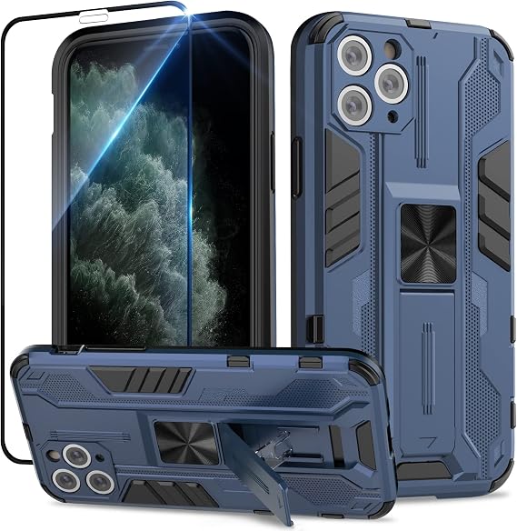 Case Compatible with iPhone 11 Pro with Screen Protector Military Standard Cover Case Stand Function Mobile Phone Cases Blue