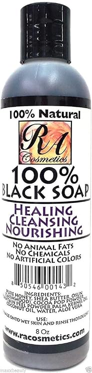 RA Cosmetics 100% Natural Liquid African Black Soap, Unscented, 8 fl. oz.