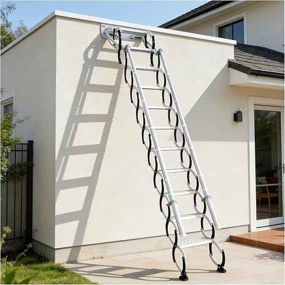 Wall Mounted Attic Stairs, Folding Loft Ladder Stairs, Telescopic Ladder With 2 Handrails, 660LBS/300KG Capacity, Attic Stairs for Indoor, Outdoor, Storehouse, Basement, Garage (2.19-2.28m/7.2-7.5ft)