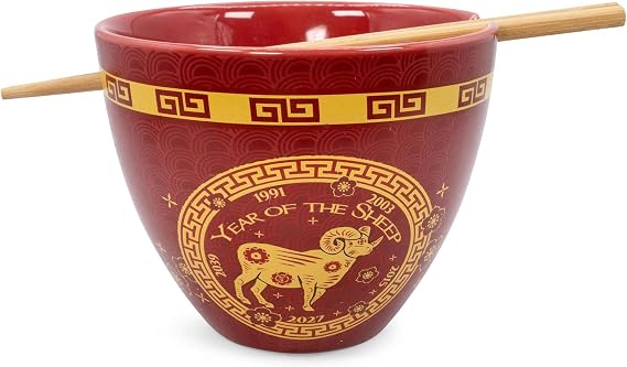 Boom Trendz Year Of The Sheep Chinese Zodiac Ceramic Dinnerware Set Includes 16 Ounce Ramen Noodle Bowl and Red One Size