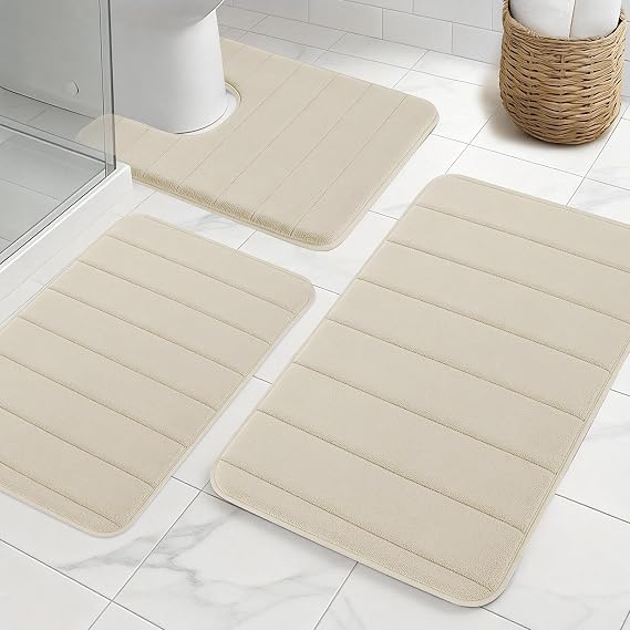 Bathroom Rugs Sets 3 Pieces, Thick Memory Foam Bathroom Mat Set