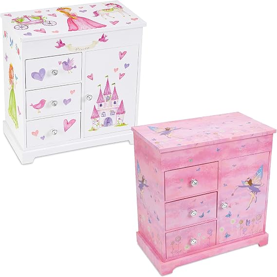 Jewelkeeper Unicorn Musical Jewelry Box with 3 Pullout Drawers Fairy Princess and Castle Design Bundle with Musical Box with 3 Pullout Drawers, Fairy and Flowers Design