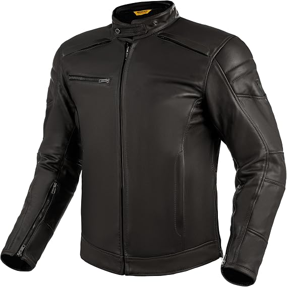 SHIMA BLAKE Motorcycle Jacket for Men - Premium Ventiladed Leather Mens Biker Jacket with Back, Shoulder, Elbow Armor Pads, reinforced double seams (Black, XL)