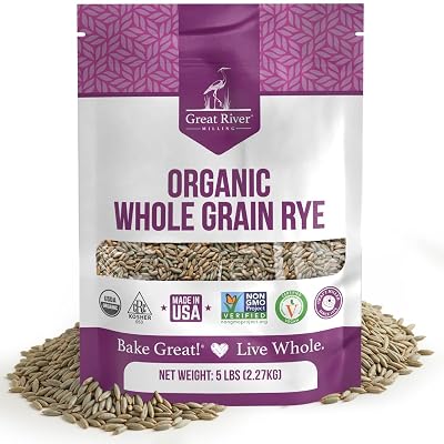 Great River Milling Organic Whole Grain Rye Berries | High-Fiber, Nutrient-Rich Ancient Grain | Non-GMO, Kosher | Ideal for Baking, Sourdough, Salads, Pilaf & Soups | 5 Lb