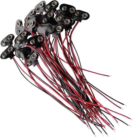 25 Pcs 9V Battery Clip Connector Battery Buckle Wire Connectors Short Cable Connection 15cm Length (T Type Leather Shell)