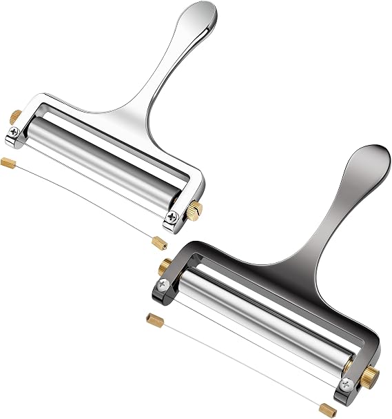 TOPULORS Cheese Slicer Stainless Steel Wire Cheese Cutter Slicer for Mozzarella, Cheddar, Gouda, And More Block Cheese - Heavy Duty Slicer With 1 Extra Replacement Cutting Wire Adjustable Thickness