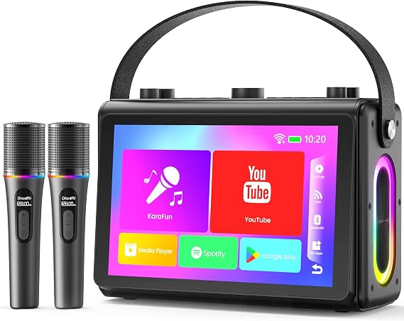 Karaoke Machine with Lyrics Display, Built-in 10.1 inch HD Screen | Supports WiFi HDMI Bluetooth USB TF and Echo, Portable Karaoke System for Adults, with 2 Wireless Microphones for Home Party