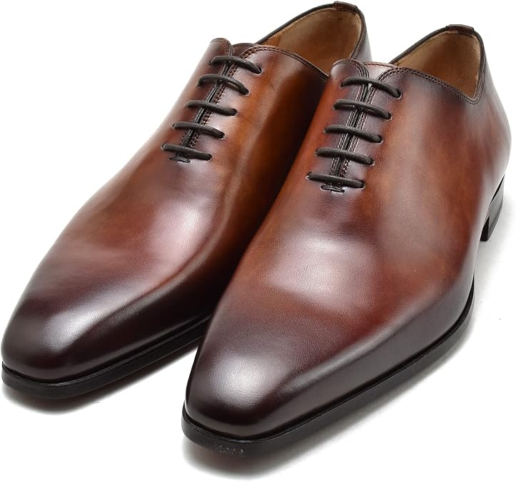 Magnani 23806 Men's Business Dress Shoes, Plain Toe, Inner Feather Type, Leather Shoes, Cognac *Size Required