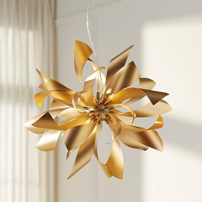 Possini Euro Design Baldwin Gold Pendant Chandelier Lighting 25 12 Wide Sculptural Modern Orb Floral 6-Light Fixture for Dining Room Living House Home Foyer Kitchen Island Entryway Bedroom
