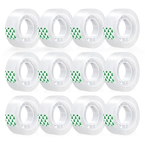 12-Roll Clear Tape Refills for Dispenser, 3/4 x 1,023 Transparent Gift Wrapping Tape for Office Home and School, Invisible Tapes Refills DIY Crafts Supplies