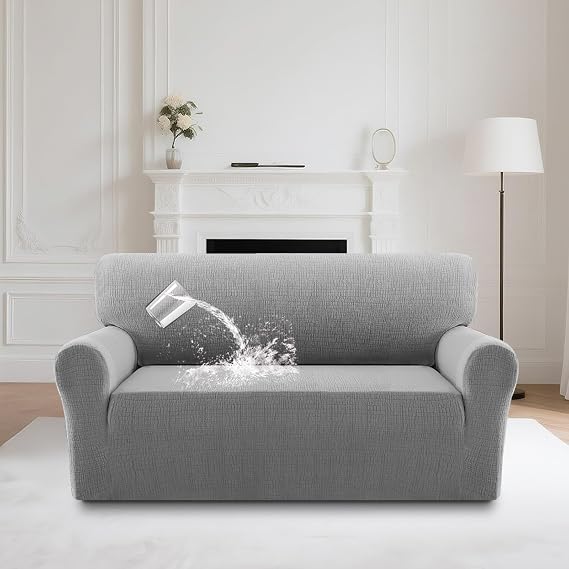 BellaHills Waterproof Sofa Covers 2 Seater Stretch Loveseat Sofa Cover Non Slip Love Seat Covers for Living Room Couch Covers Washable Furniture Protectors (2 Seater, Dove)