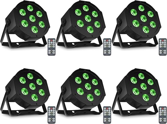 SHEHDS Par Can Lights LED 7x18W RGBWAP 6in1 Wash Stage Lights 6 Pack | Remote and DMX512 Control Uplights, Sound Activated, Auto Run Flat, for Christmas Wedding Party Disco