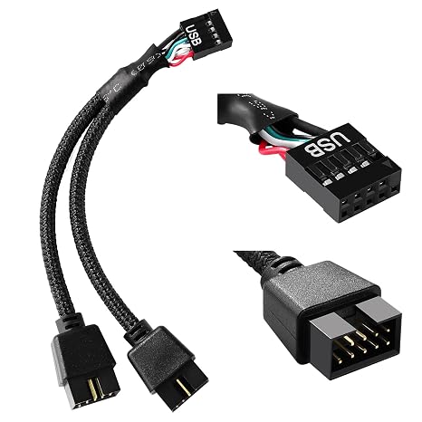 Motherboard USB 2.0 9 Pin Female to Double Extension Cable USB Header Female 1 to 2 Male Extension Cable for Computer Internal Motherboard Black