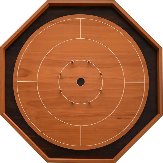 The Cherry and Walnut Crokinole Board Game for Beginners - Cherry and Walnut Melamine, CNC Engraved Lines, Fast and Water Resistant Playing Surface
