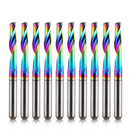 CNC Single Flute Router Bits 1/8 Inch Shank,1/8 Inch Cutting Dia,17mm(0.67) Cutting Length,Solid Tungsten Carbide Alloy End Mill, DLC Coating Milling Cutter for Aluminium,Pack of 10