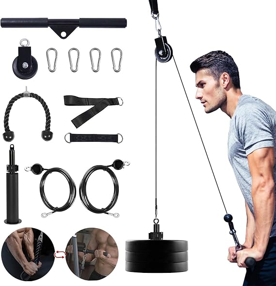 LAT Pull Down Pulley Cable Machine LAT Pull Down LAT Pull Machine LAT Pull Down Bar 2 Pulley Cable 2m and 2.5m with Upgraded Loading Pin for Triceps Pull Down Biceps Curl Back Forearm Shoulder