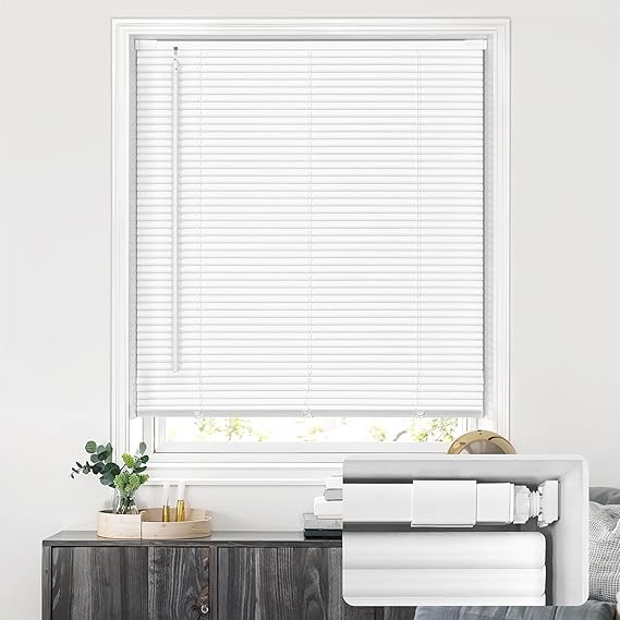 LazBlinds No Drill Vinyl Mini Blinds, 20" W x 36" H, White | S-Shaped Slats Create a Tighter Seal, Ideal for Bedrooms, Kitchens & Bathrooms