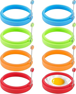 8 Pack Silicone Cooking Rings, 4-Inch Non-Stick Mold for Perfect Round Eggs, Pancakes, Veggie Patties & More | Dishwasher Safe, BPA-Free Red, Blue, Green, Orange