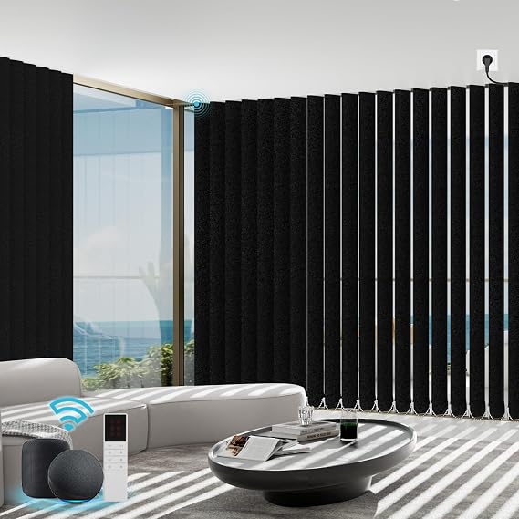 Motorized Vertical Blinds with Remote, Blackout Blind Compatible with Alexa Google Home,Electric Shades for Sliding Glass Doors Customize(Sparkling Black)