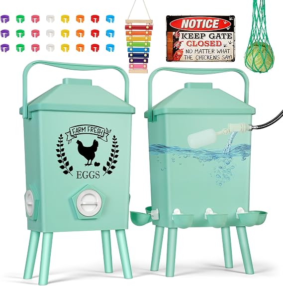 TGEYD 4.2 Gallon Automatic Chicken Waterer & Hanging Chicken Feeder Set