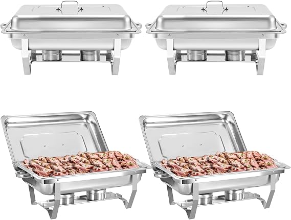 4 Pack 8QT Chafing Dish Buffet Set, Stainless Steel Buffet Warmer Sets, Silver Food Warmer with Foldable Frame Fuel Holder for Parties (4 Pack Full Pan)