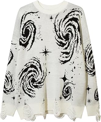 Yimoon Mens Oversized Sweaters Graphic Crewneck Knit Pullover Unisex Y2K Streetwear Jumper Tops
