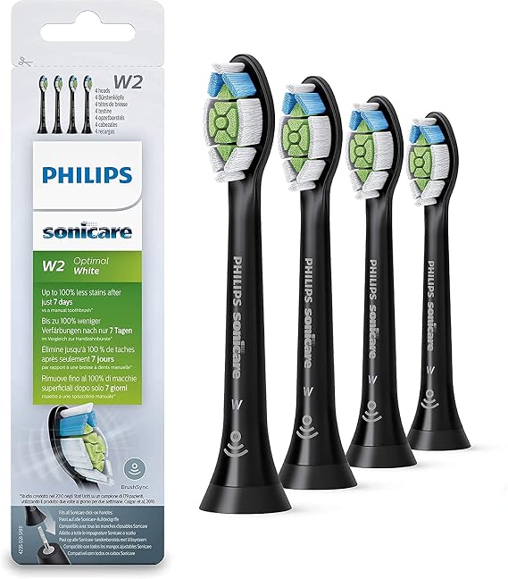 Philips Sonicare Optimal Whitening Black BrushSync Heads (Compatible with all Philips Sonicare Handles), 4 Pack