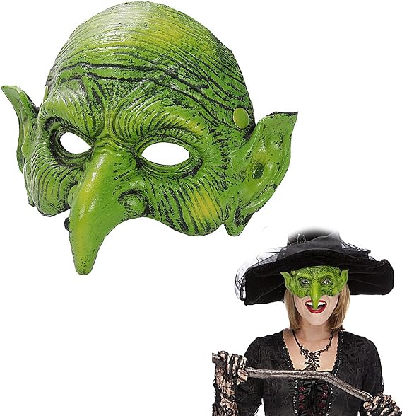 Halloween Witch Mask Green Masquerade Scary Goblin Half Face Masks for Halloween Carnival Party Cosplay Costume