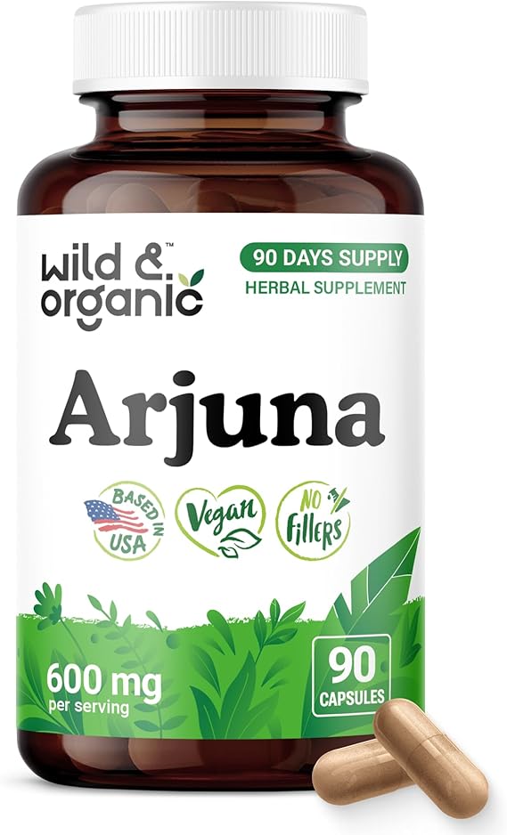Wild & Organic Arjuna Bark Capsules - Overall Support - Arjuna Powder Supplement - 90 Herbal Capsules - 4-Month Supply - Terminalia Bark & Leaf Extract - Vegan, No Fillers, Non-GMO