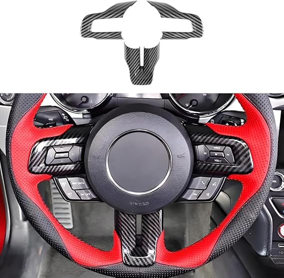 Carbon Fiber Style Kit Car Steering Wheel Trim Cover Panel for Ford Mustang 2015 2016 2017 2018 2019 2020 2021 2022 2023 Auto Interior Decorations Accessories Protection Decor Covers Accessory
