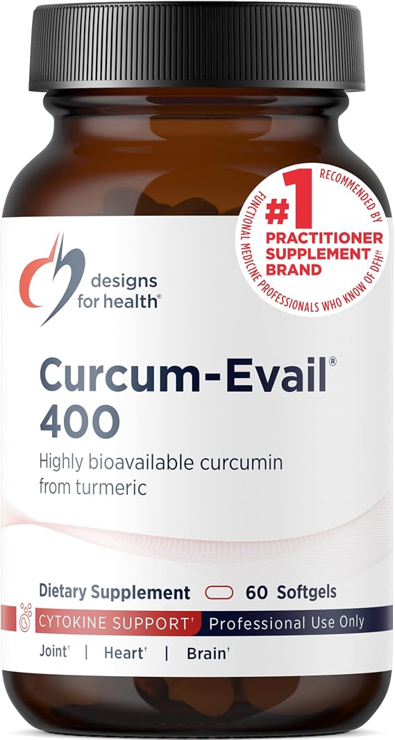 Designs for Health Curcum-Evail 400 - Bioavailable Turmeric Curcumin Supplements - Evail Emulsification Technology - Curcumin C3 Complex with Turmeric Oil + Vitamin E, Non-GMO (60 Softgels)